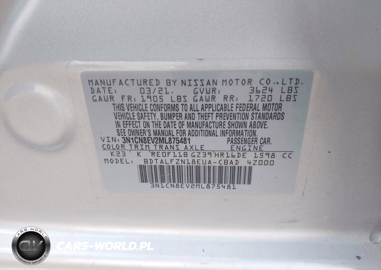 2021 Nissan Versa Sv Xtronic Cvt VIN:3N1CN8EV2ML875481 - 9