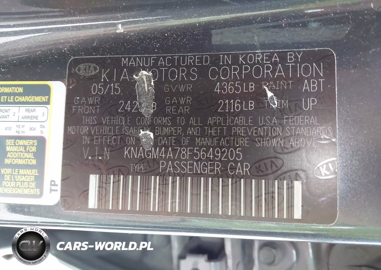 2015 Kia Optima Lx VIN:KNAGM4A78F5649205 - 9