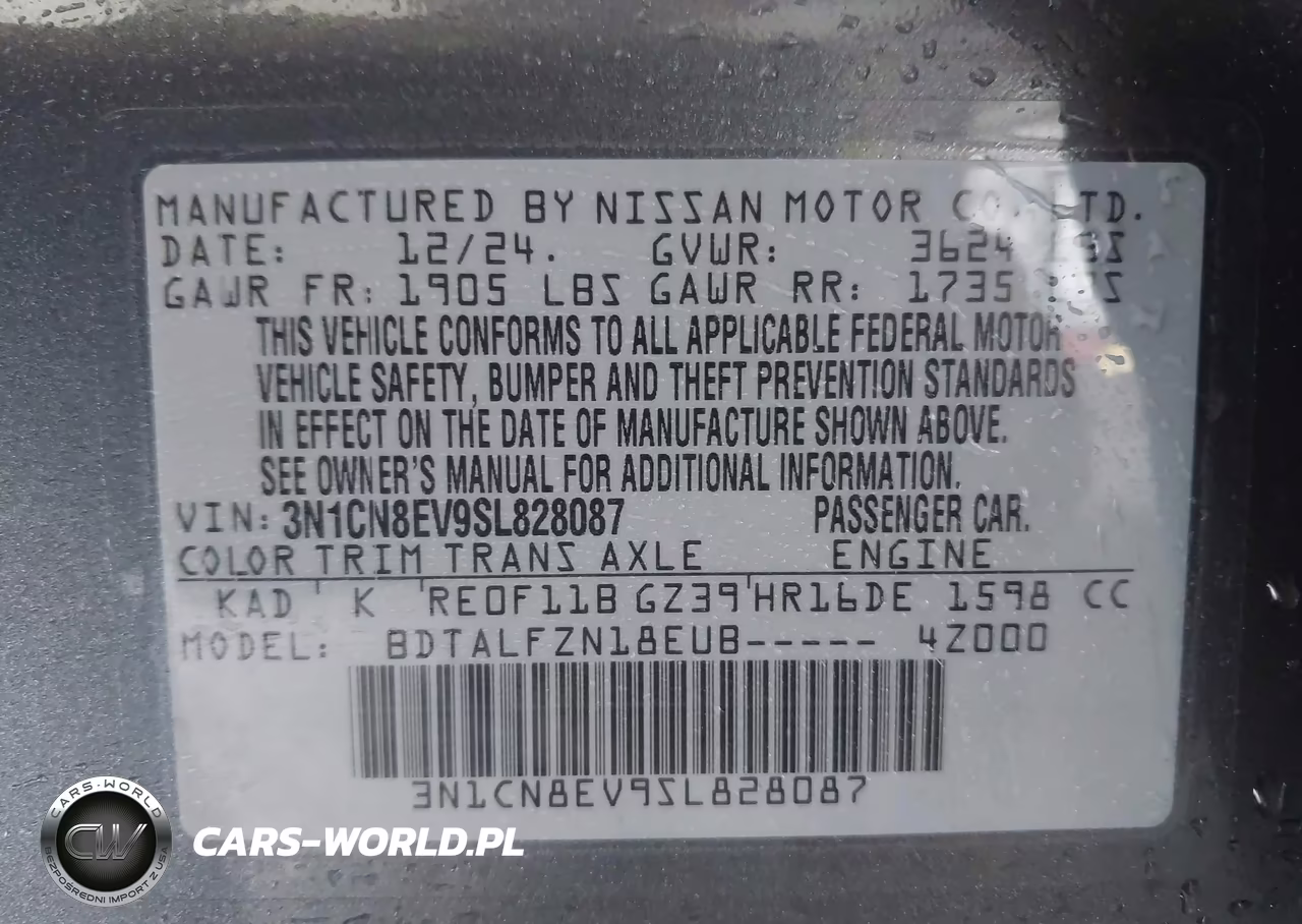 2025 Nissan Versa 1.6 Sv VIN:3N1CN8EV9SL828087 - 9