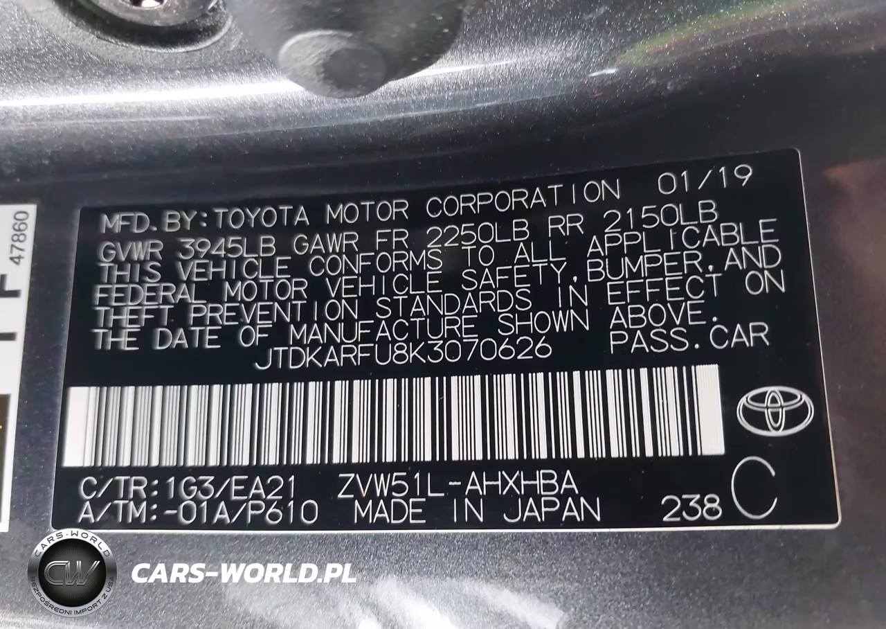 2019 Toyota Prius Limited VIN:JTDKARFU8K3070626 - 9