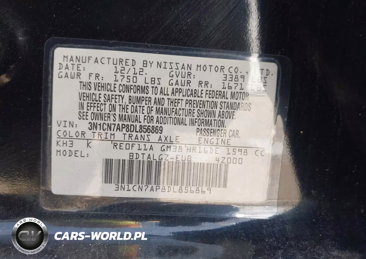 2013 Nissan Versa 1.6 Sl VIN:3N1CN7AP8DL856869 - 9