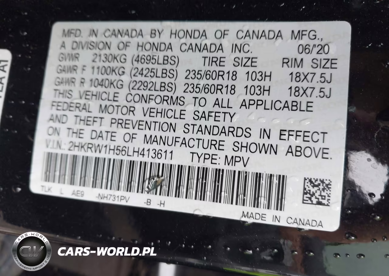 2020 Honda Cr-V 2Wd Ex VIN:2HKRW1H56LH413611 - 9