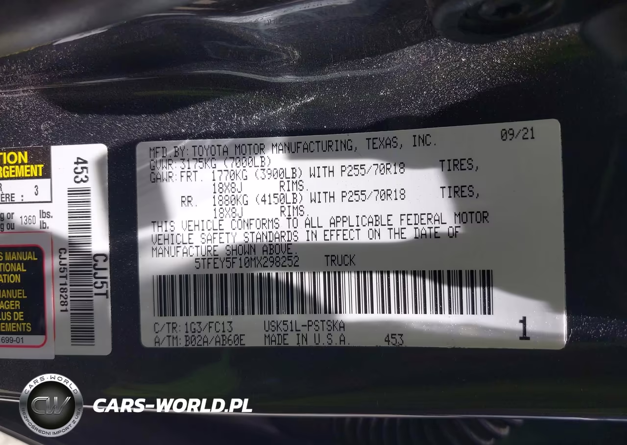 2021 Toyota Tundra Sr5 VIN:5TFEY5F10MX298252 - 9
