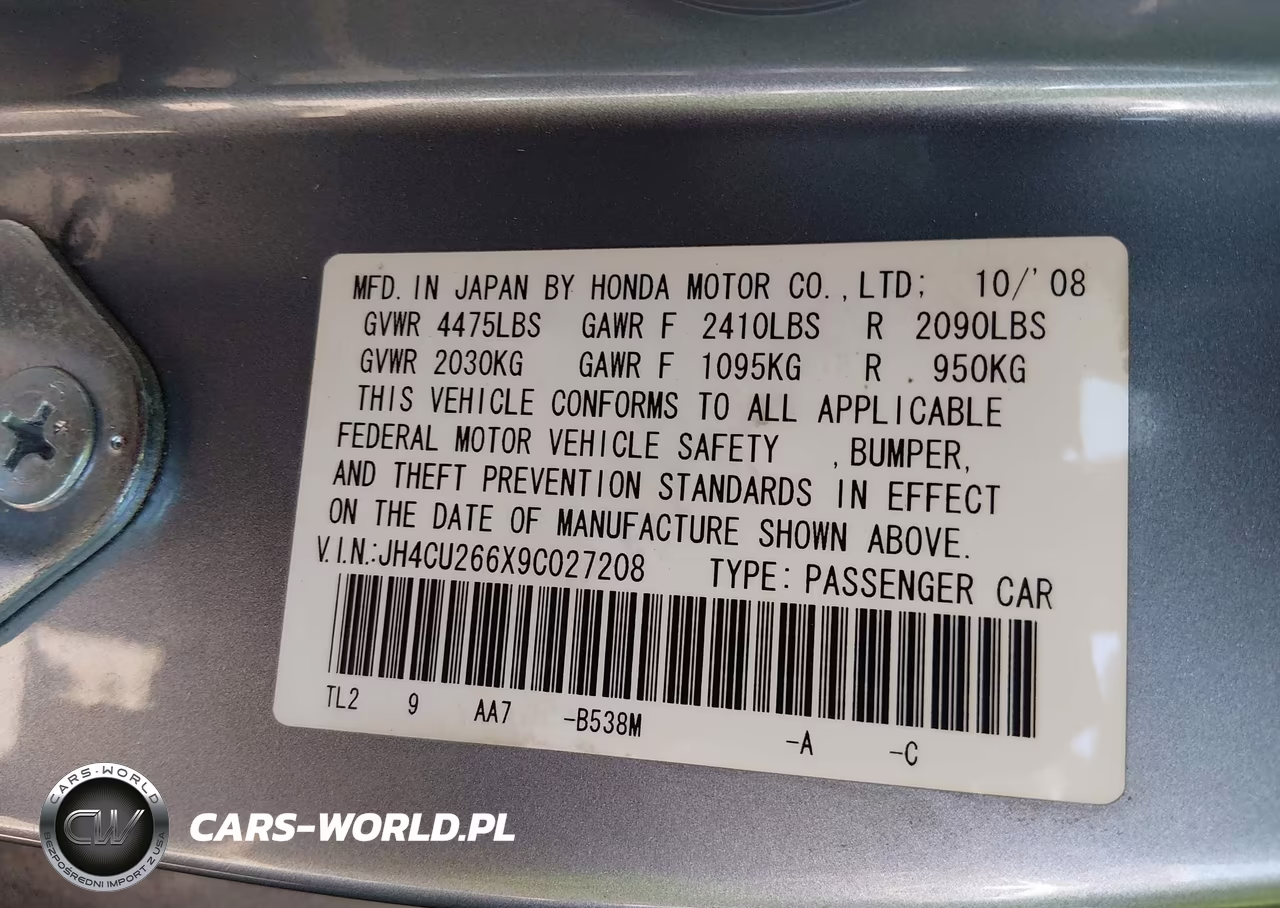 2009 Acura Tsx VIN:JH4CU266X9C027208 - 9