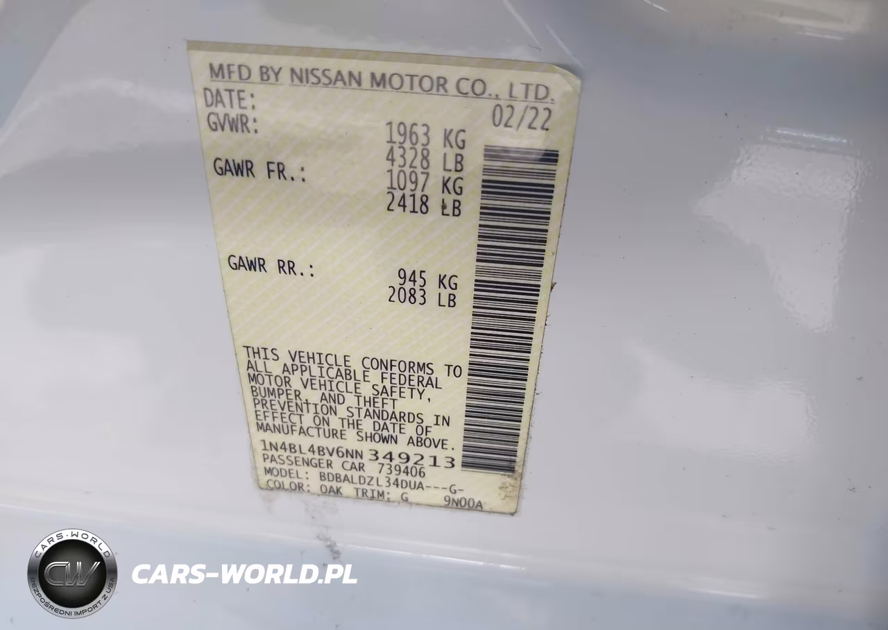 2022 Nissan Altima S Fwd VIN:1N4BL4BV6NN349213 - 9
