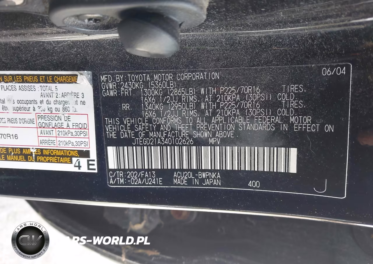 2004 Toyota Highlander VIN:JTEGD21A340102626 - 9
