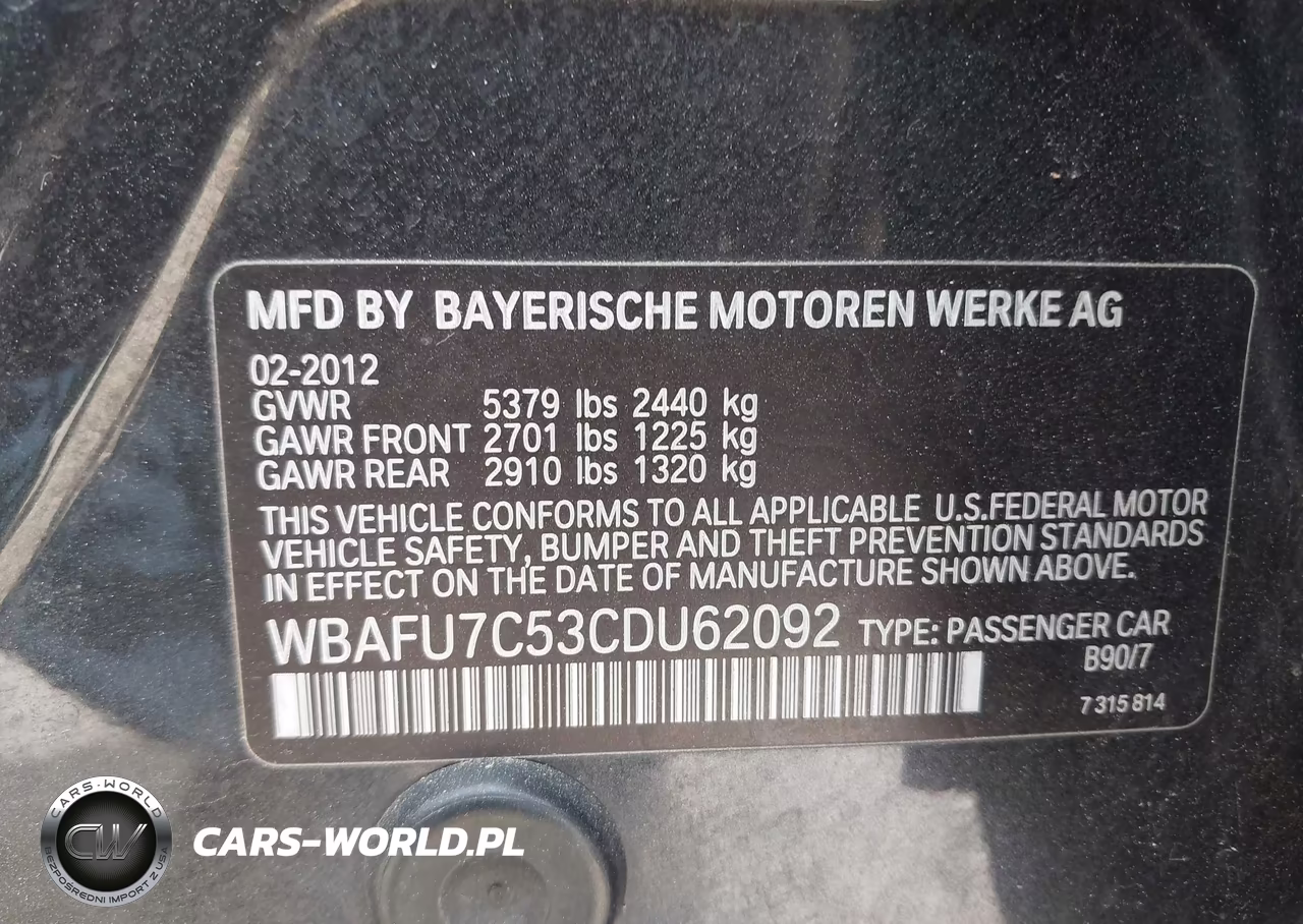 2012 BMW 535I xDrive VIN:WBAFU7C53CDU62092 - 9