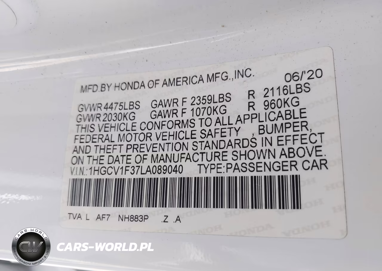 2020 Honda Accord Sport VIN:1HGCV1F37LA089040 - 9