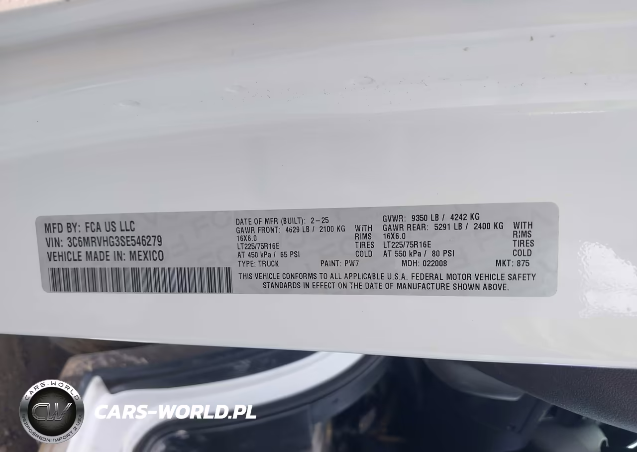 2025 Ram Promaster 3500 Tradesman High Roof 159 Wb W-Pass Seat VIN:3C6MRVHG3SE546279 - 9
