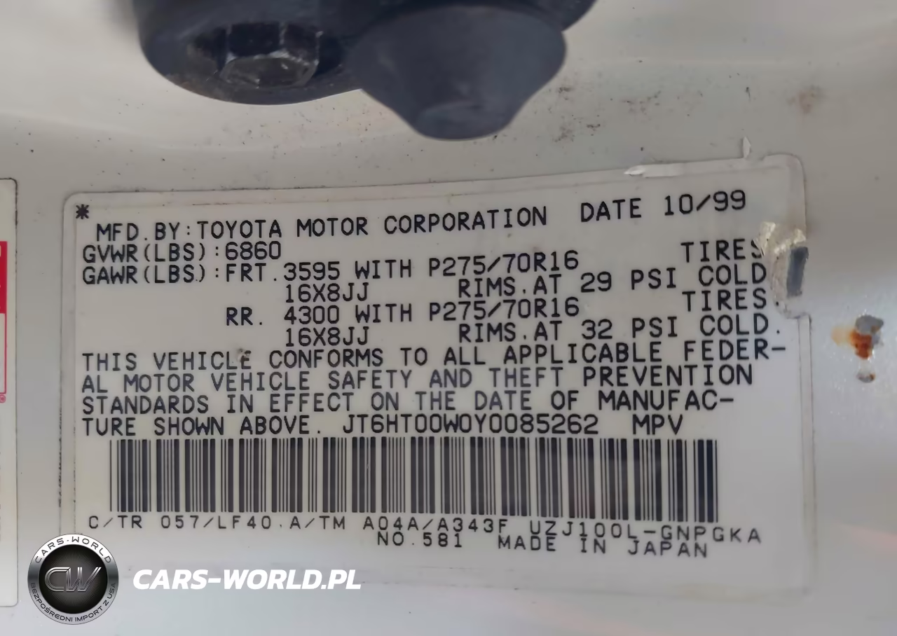 2000 Lexus Lx 470 VIN:JT6HT00W0Y0085262 - 9