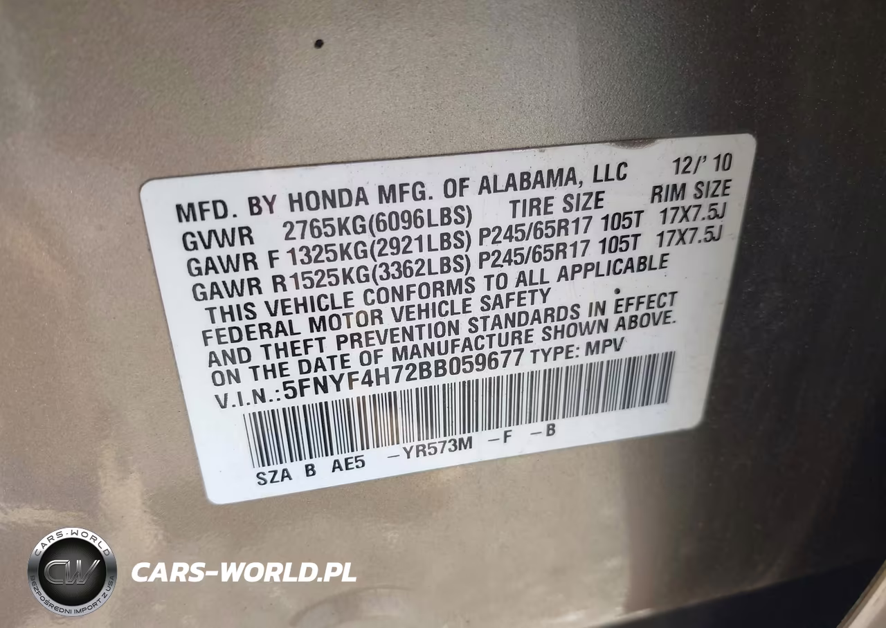 2011 Honda Pilot Ex-L VIN:5FNYF4H72BB059677 - 9