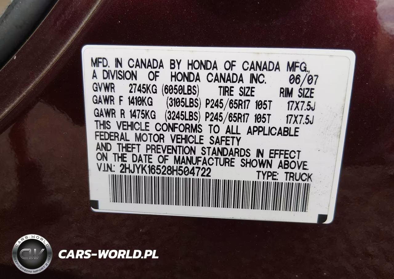 2008 Honda Ridgeline Rtl VIN:2HJYK16528H504722 - 9