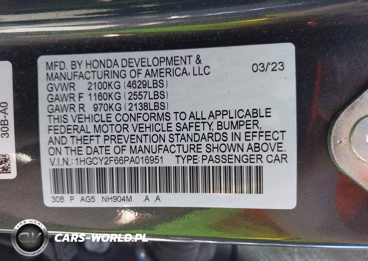 2023 Honda Accord Hybrid Ex-L VIN:1HGCY2F66PA016951 - 9