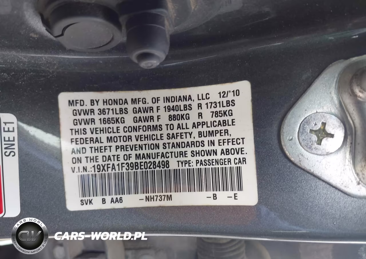 2011 Honda Civic Vp VIN:19XFA1F39BE028498 - 9