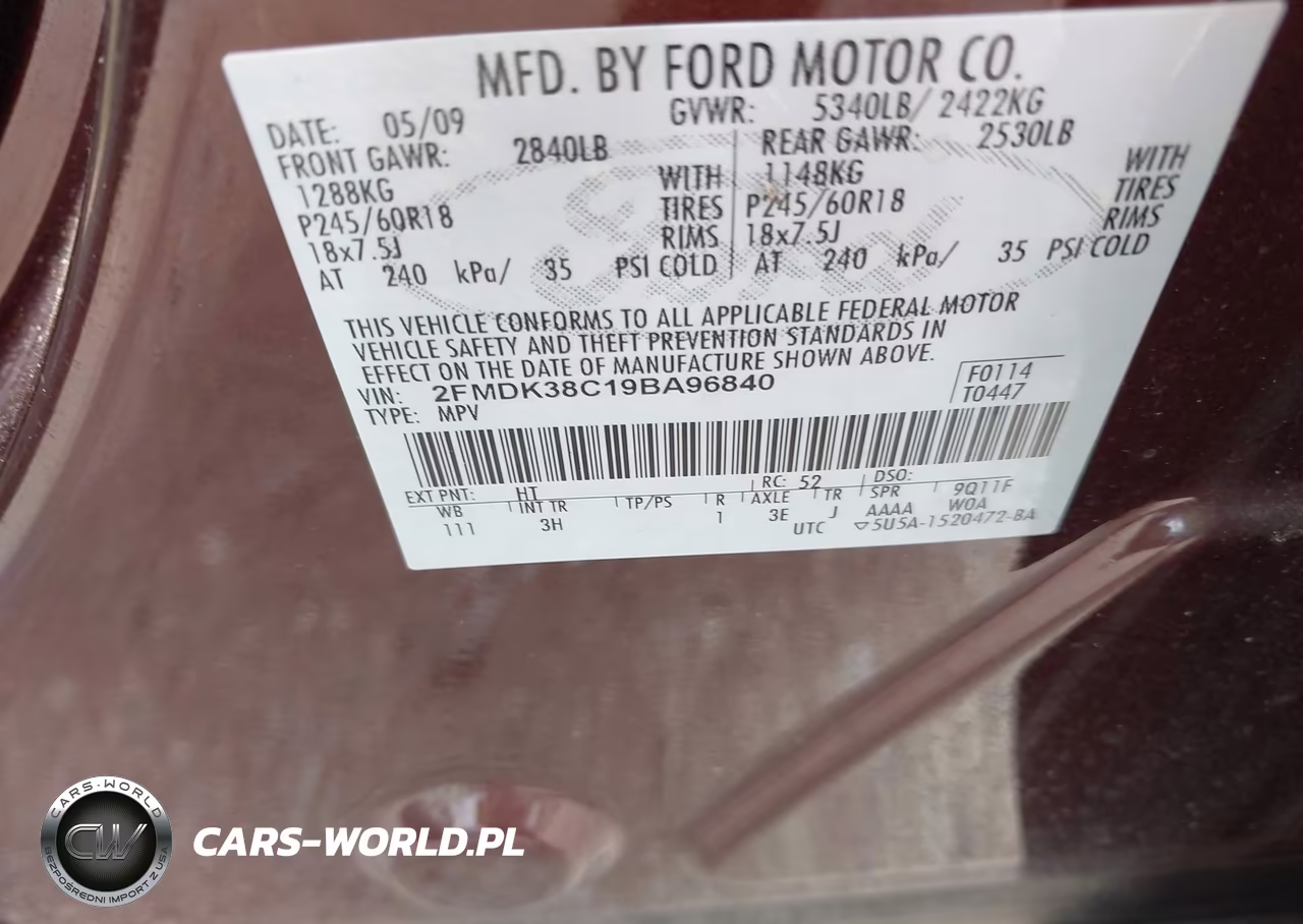2009 Ford Edge Sel VIN:2FMDK38C19BA96840 - 9