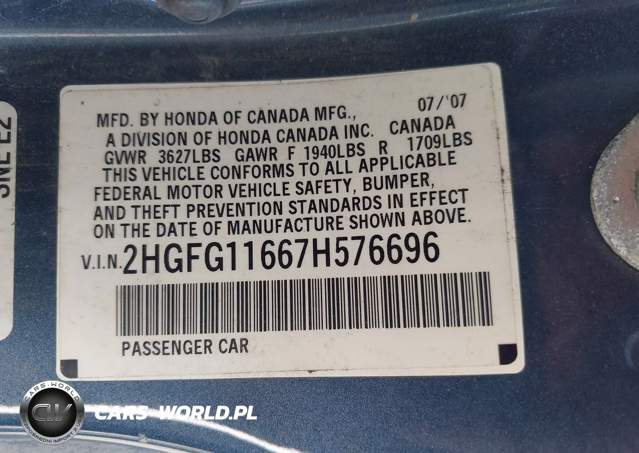 2007 Honda Civic Lx VIN:2HGFG11667H576696 - 9