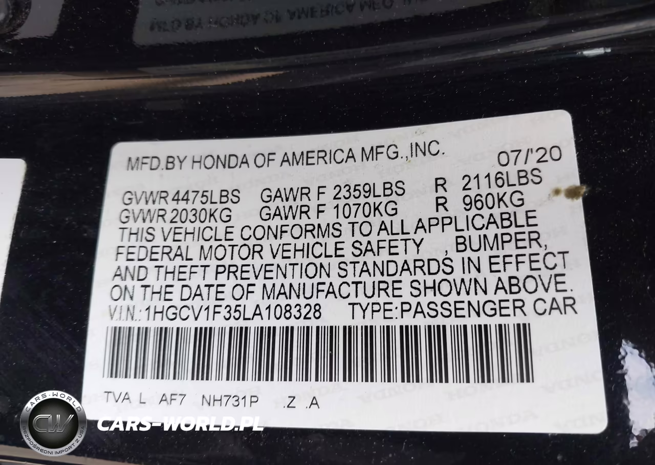 2020 Honda Accord Sport VIN:1HGCV1F35LA108328 - 9