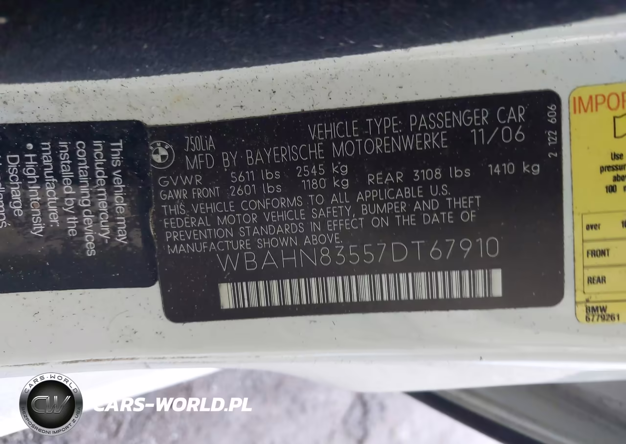 2007 BMW 750Li VIN:WBAHN83557DT67910 - 9