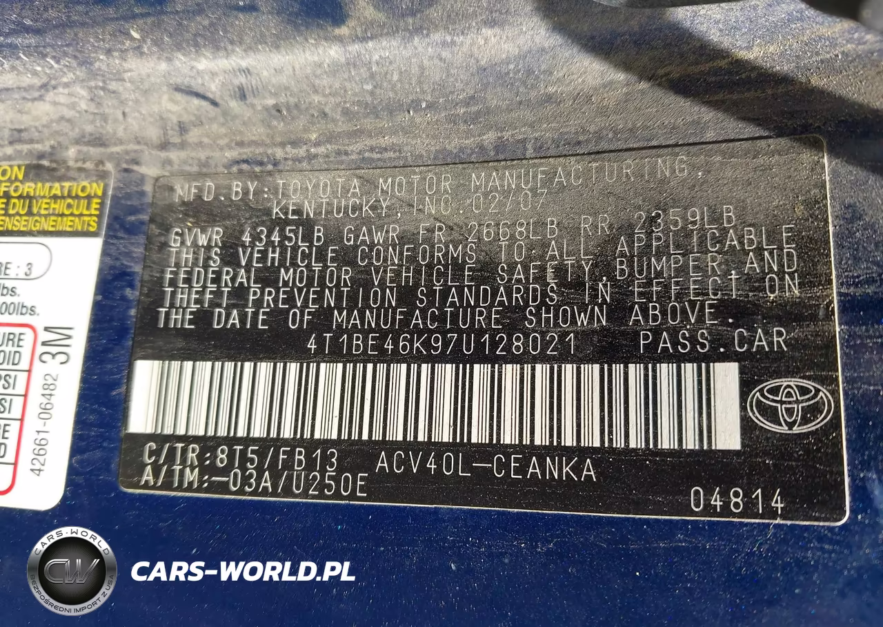 2007 Toyota Camry Le VIN:4T1BE46K97U128021 - 9