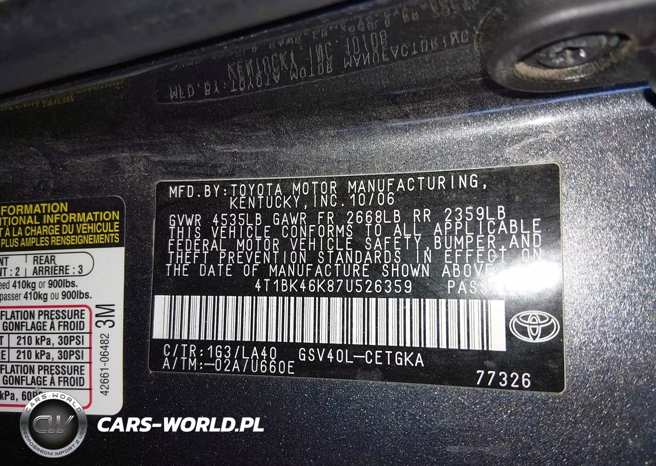 2007 Toyota Camry Xle V6 VIN:4T1BK46K87U526359 - 9