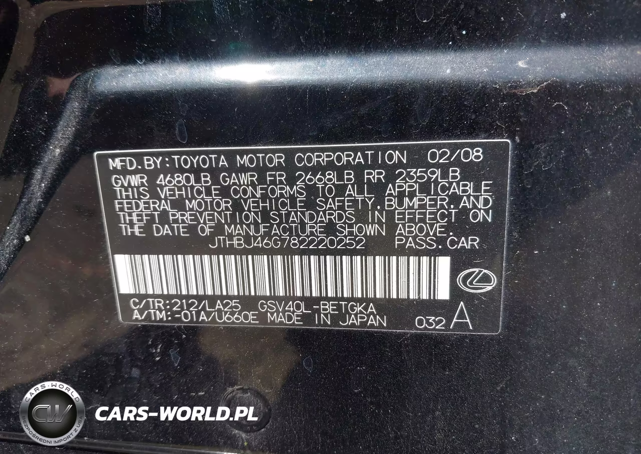 2008 Lexus Es 350 VIN:JTHBJ46G782220252 - 9
