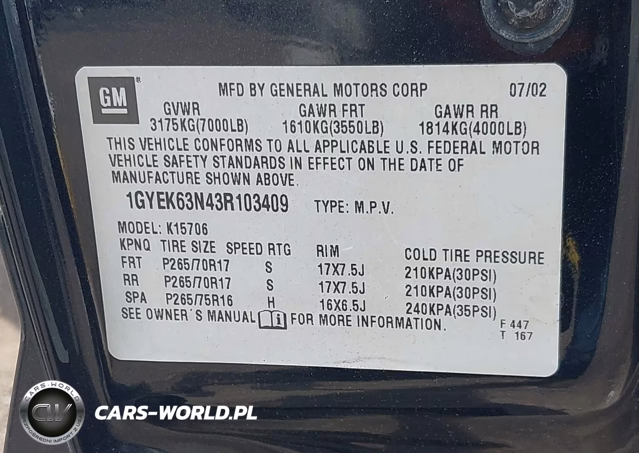 2003 Cadillac Escalade Standard VIN:1GYEK63N43R103409 - 9