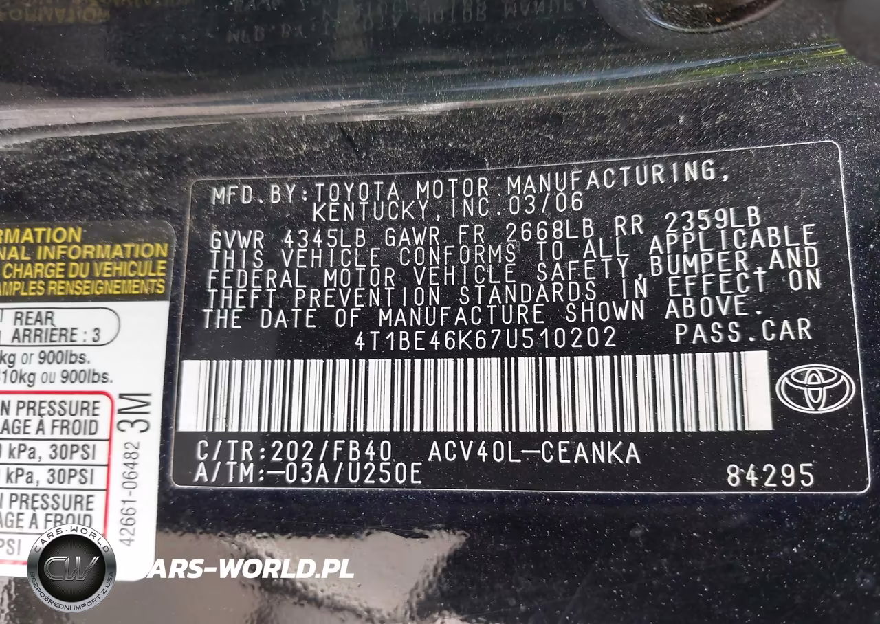2007 Toyota Camry Le VIN:4T1BE46K67U510202 - 9