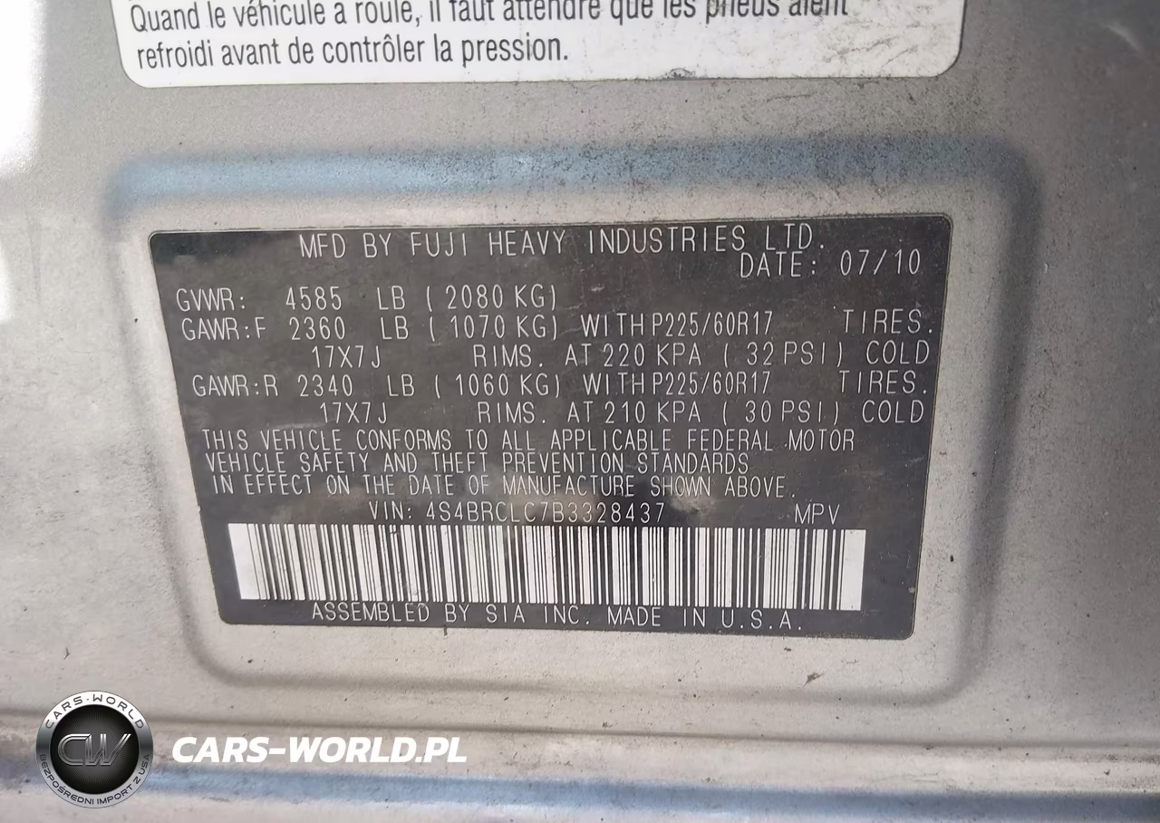 2011 Subaru Outback 2.5I Limited VIN:4S4BRCLC7B3328437 - 9