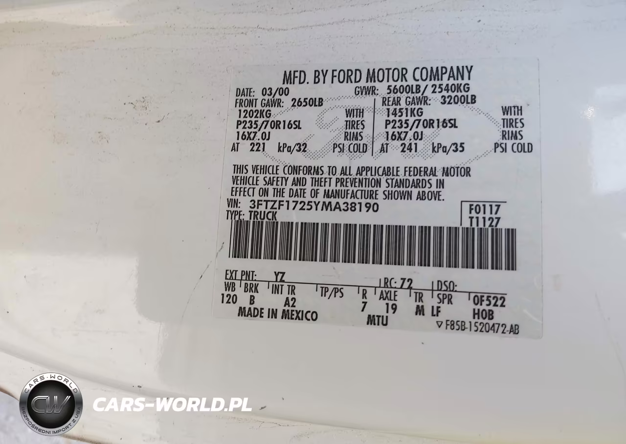 2000 Ford F-150 Work Series-Xl-Xlt VIN:3FTZF1725YMA38190 - 9