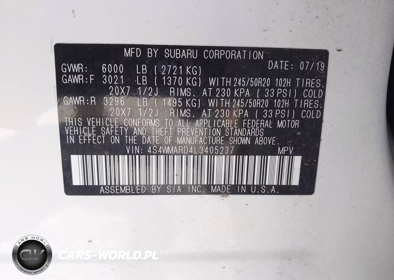 2020 Subaru Ascent Touring VIN:4S4WMARD4L3405237 - 9