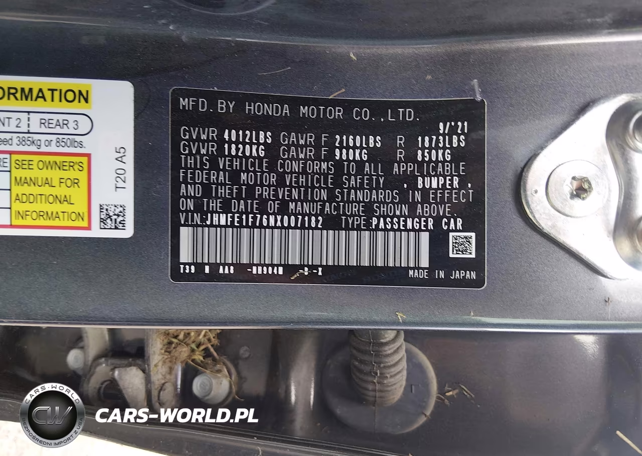 2022 Honda Civic Ex VIN:JHMFE1F76NX007182 - 9