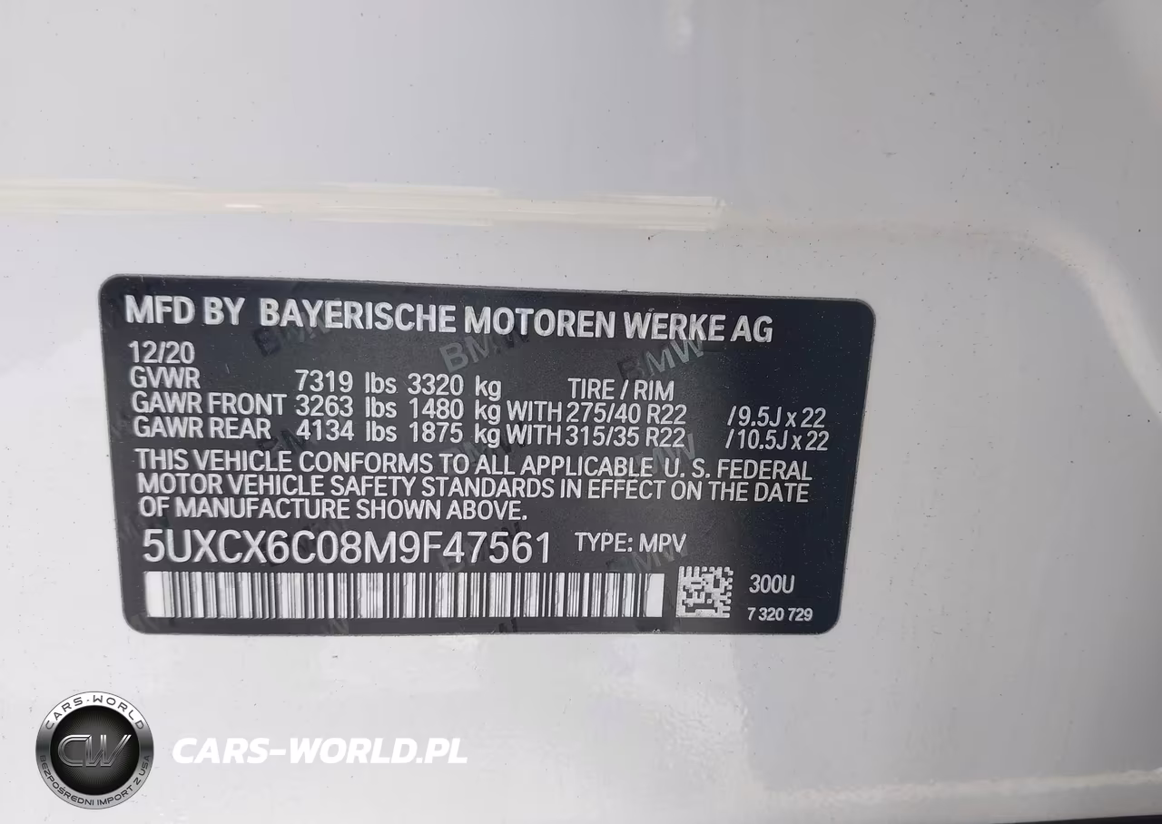 2021 BMW X7 M50I VIN:5UXCX6C08M9F47561 - 9