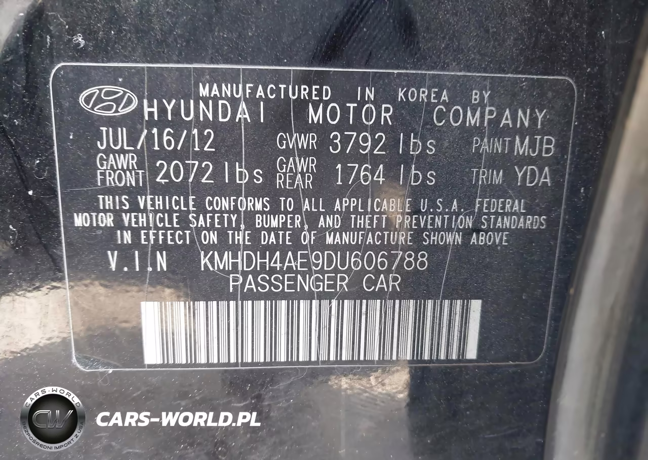 2013 Hyundai Elantra Gls VIN:KMHDH4AE9DU606788 - 9