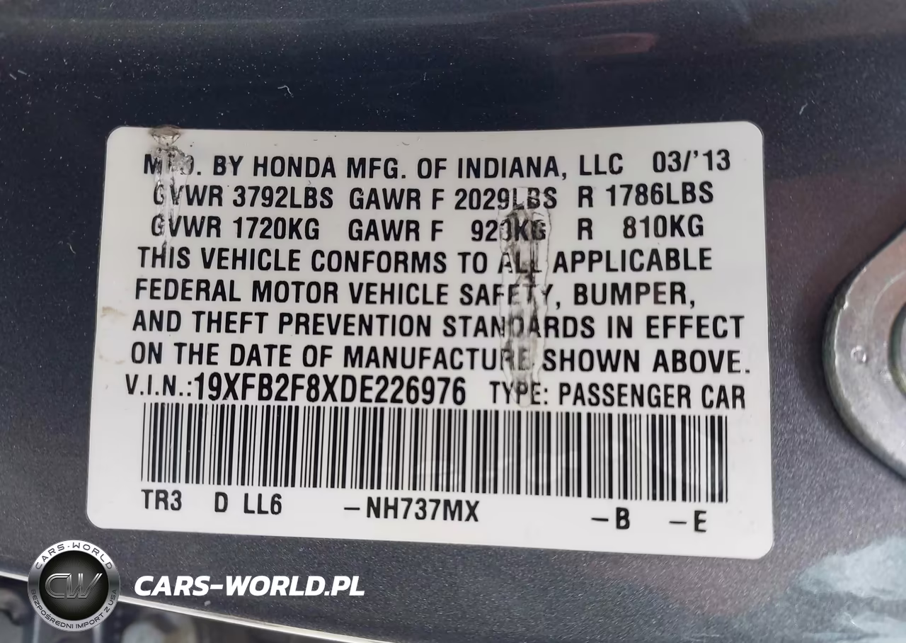 2013 Honda Civic Ex VIN:19XFB2F8XDE226976 - 9