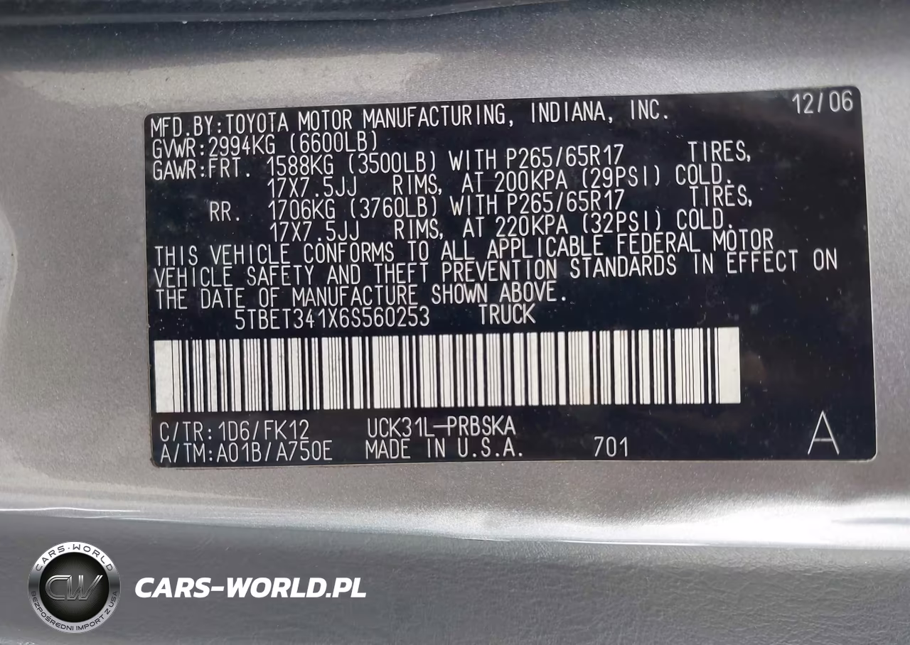 2006 Toyota Tundra Sr5 V8 VIN:5TBET341X6S560253 - 9