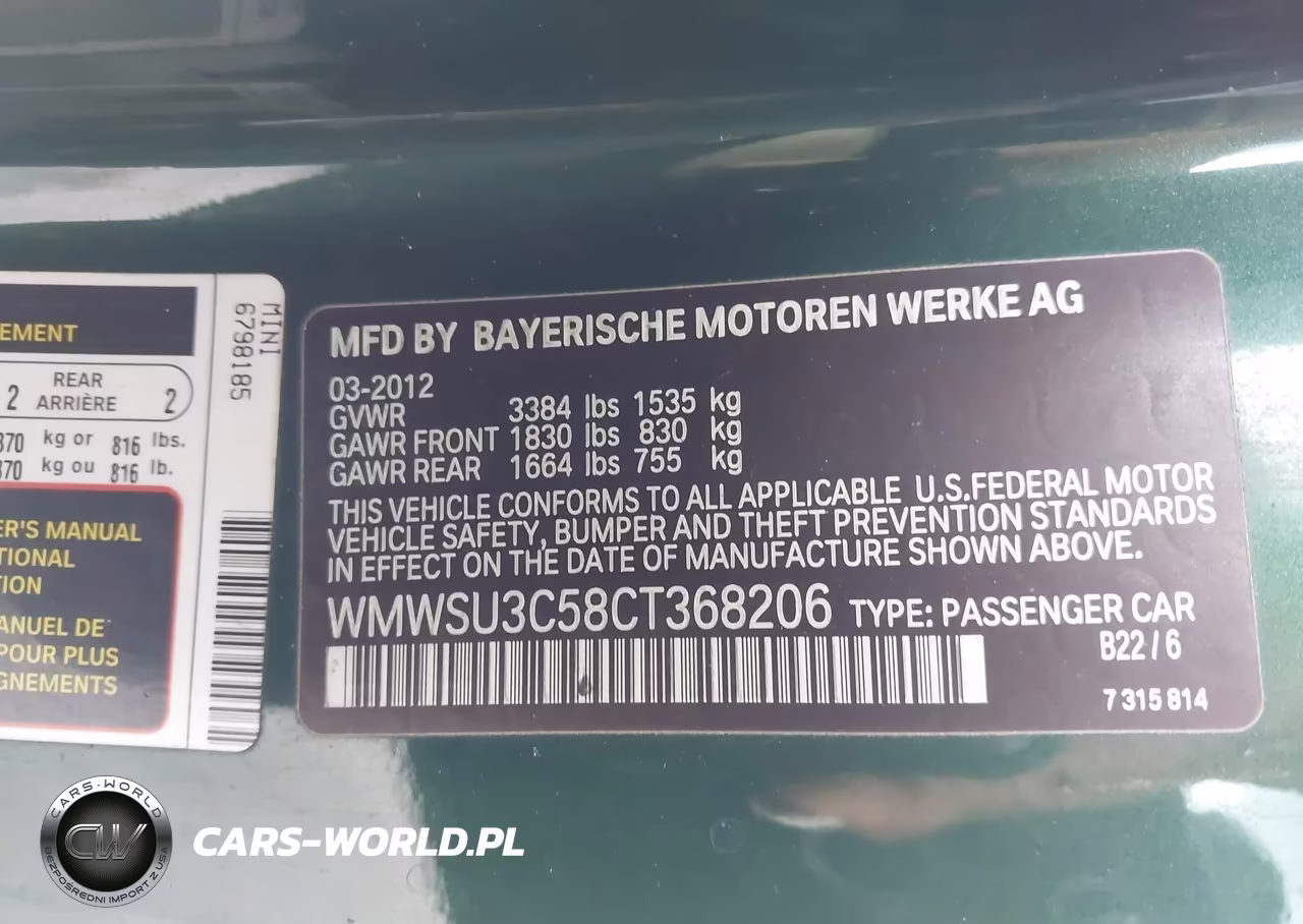 2012 Mini Cooper VIN:WMWSU3C58CT368206 - 9