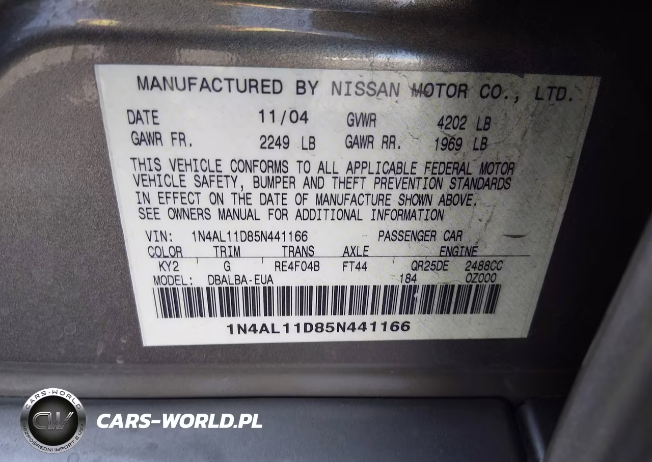 2005 Nissan Altima 2.5 S VIN:1N4AL11D85N441166 - 9