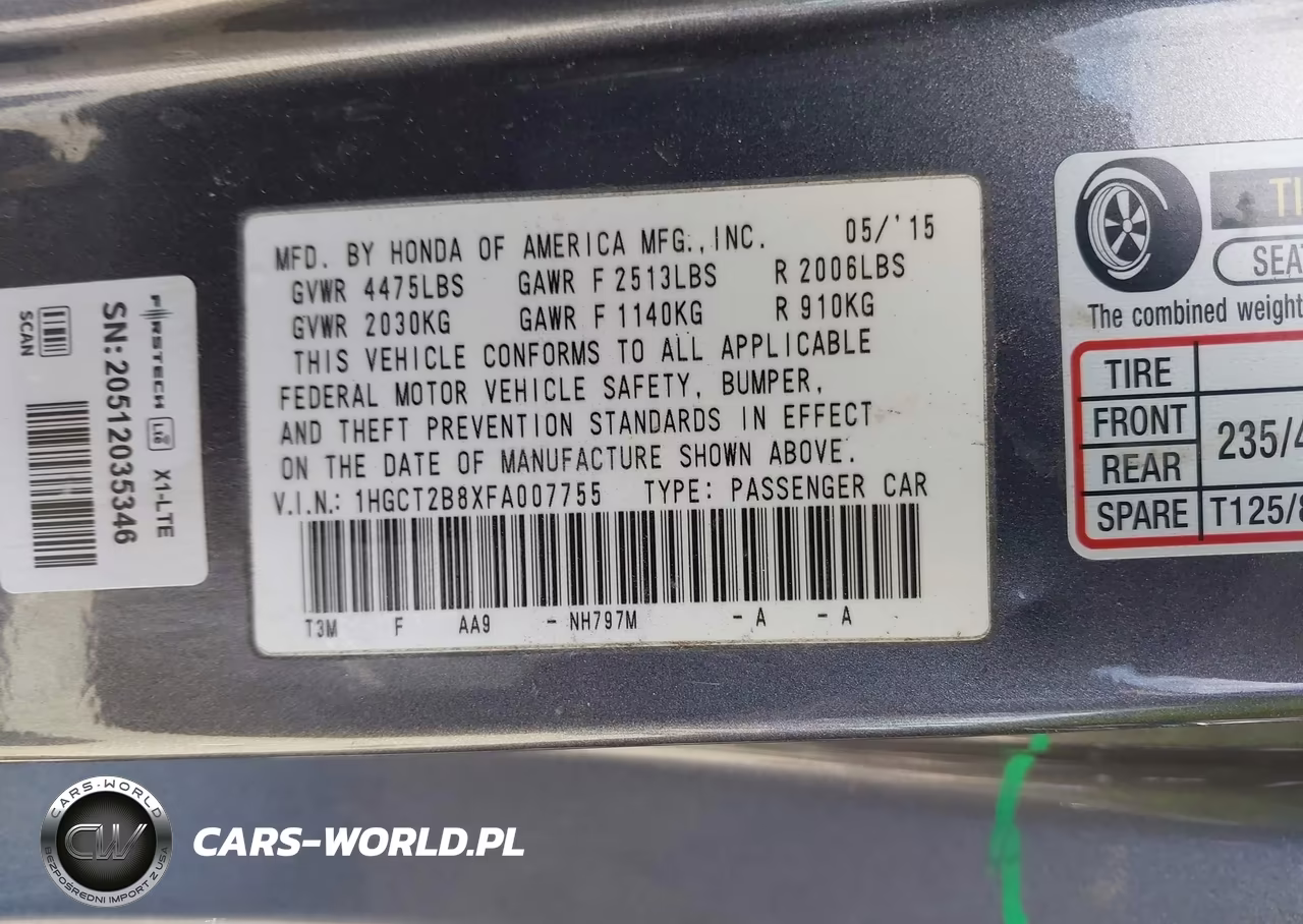 2015 Honda Accord Ex-L V-6 VIN:1HGCT2B8XFA007755 - 9