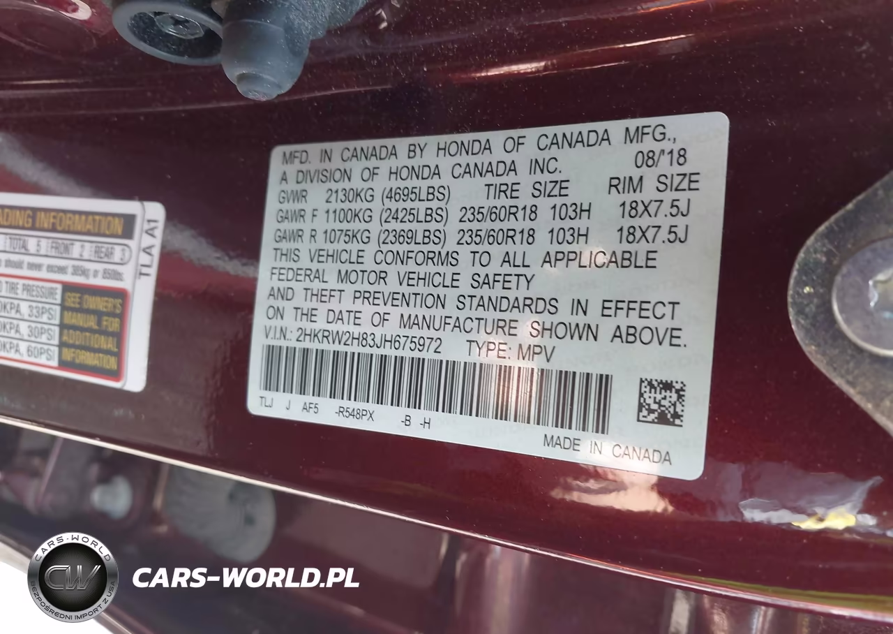 2018 Honda Cr-V Ex-L-Ex-L Navi VIN:2HKRW2H83JH675972 - 9