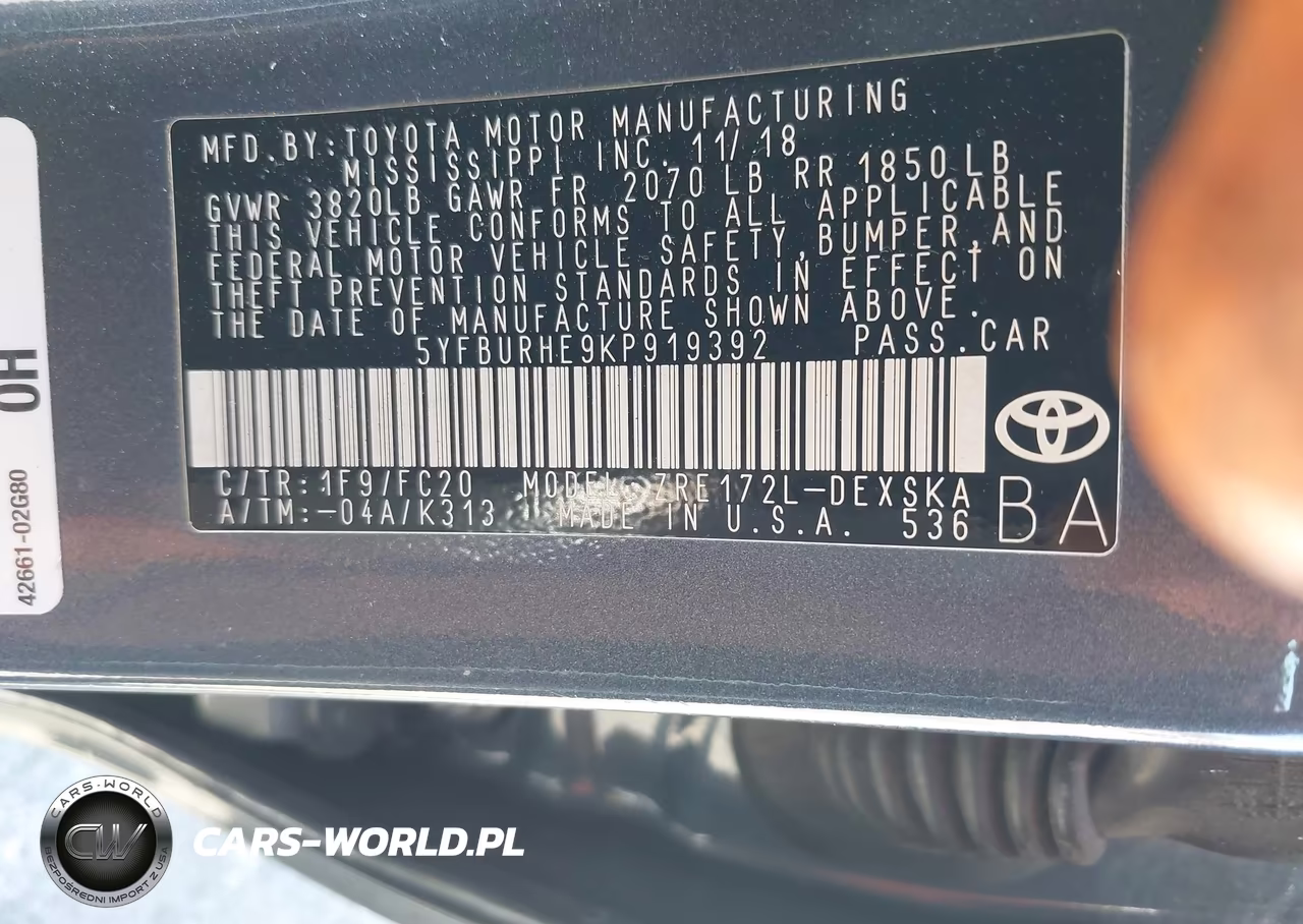 2019 Toyota Corolla Se VIN:5YFBURHE9KP919392 - 9