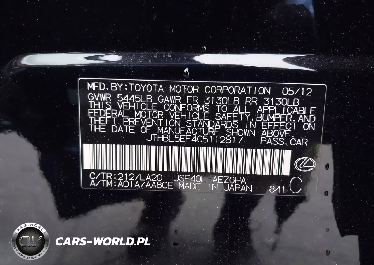 2012 Lexus Ls 460 VIN:JTHBL5EF4C5112817 - 9
