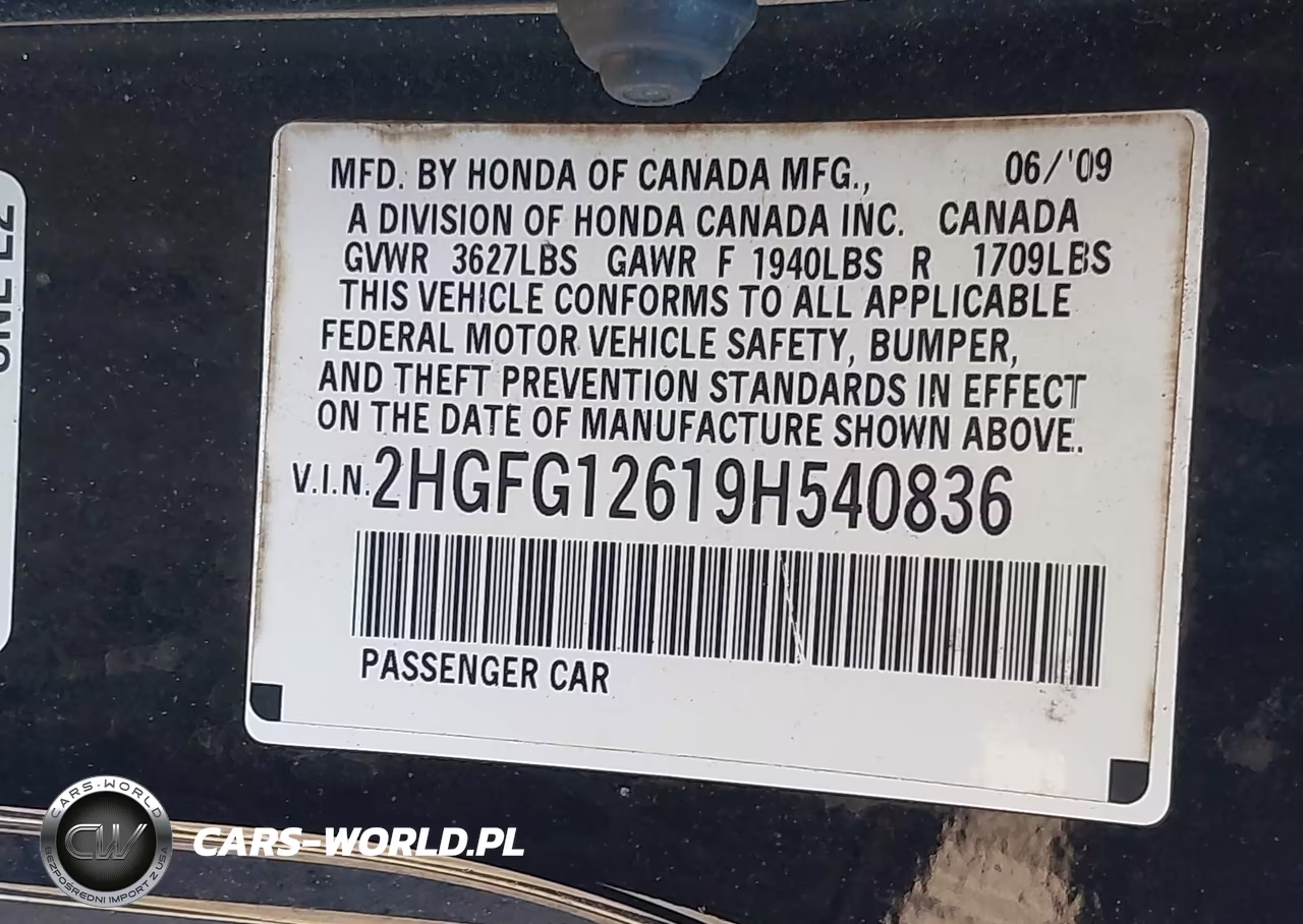 2009 Honda Civic Lx VIN:2HGFG12619H540836 - 9