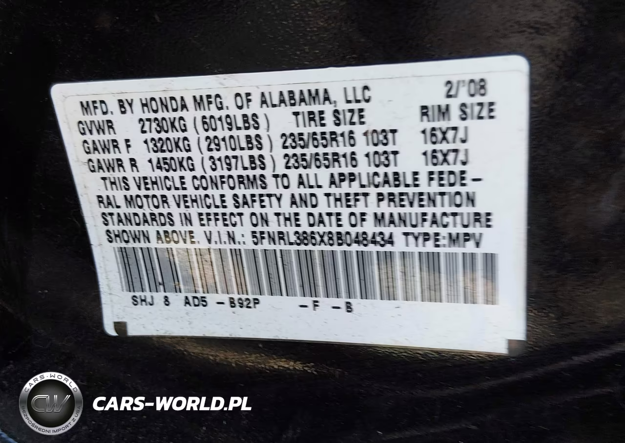 2008 Honda Odyssey Ex-L VIN:5FNRL386X8B048434 - 9