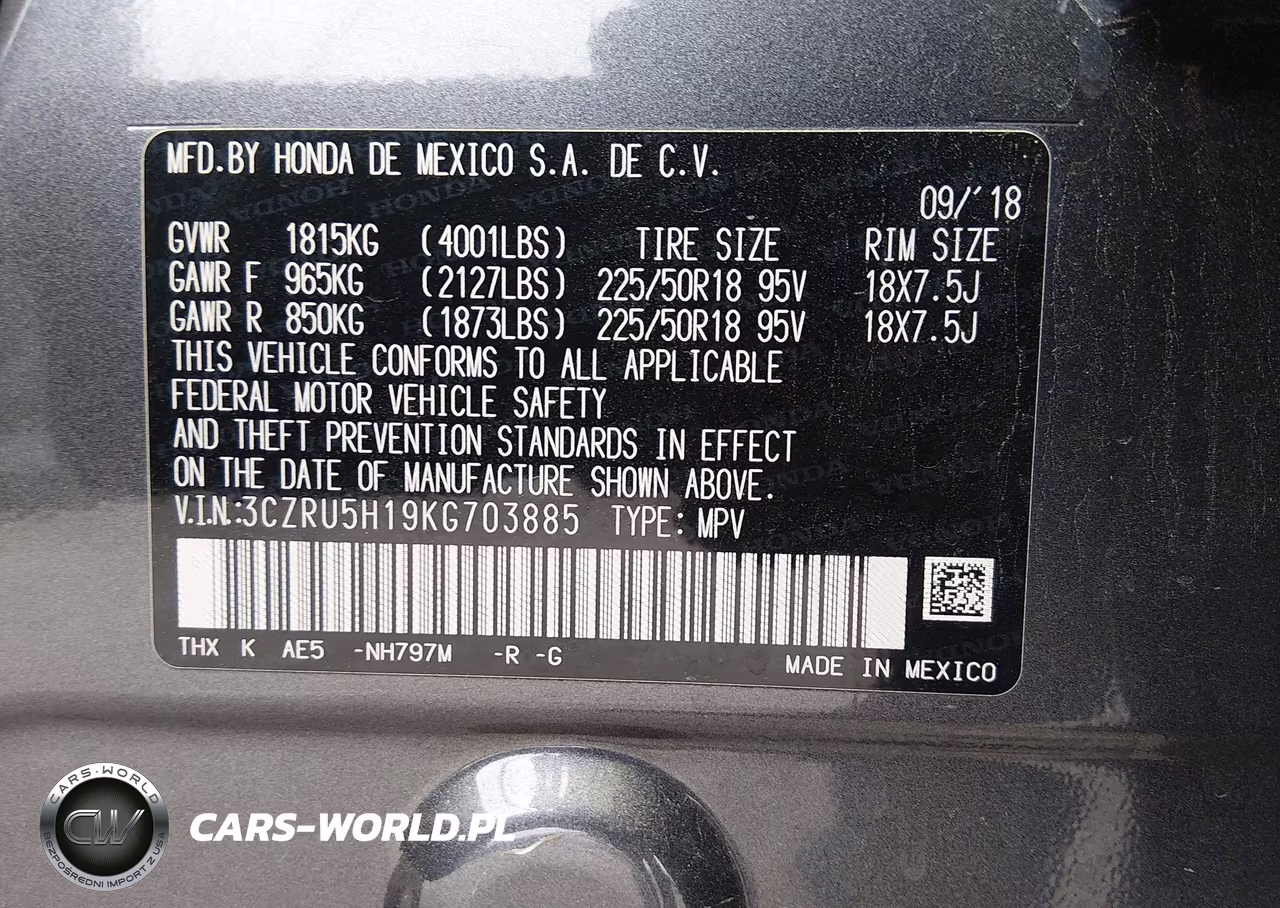 2019 Honda Hr-V Sport VIN:3CZRU5H19KG703885 - 9