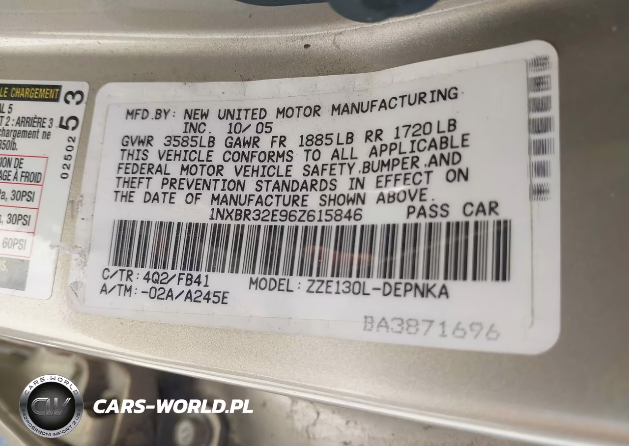 2006 Toyota Corolla Le VIN:1NXBR32E96Z615846 - 9