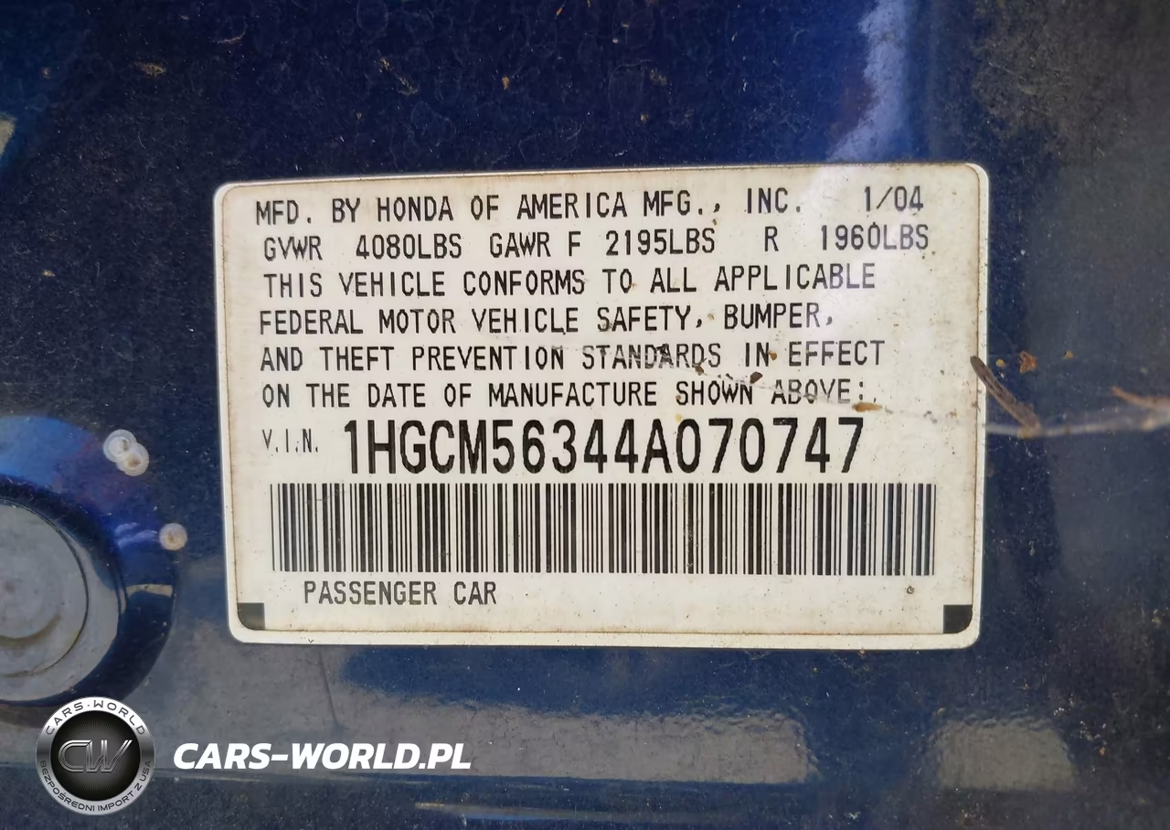 2004 Honda Accord 2.4 Lx VIN:1HGCM56344A070747 - 9