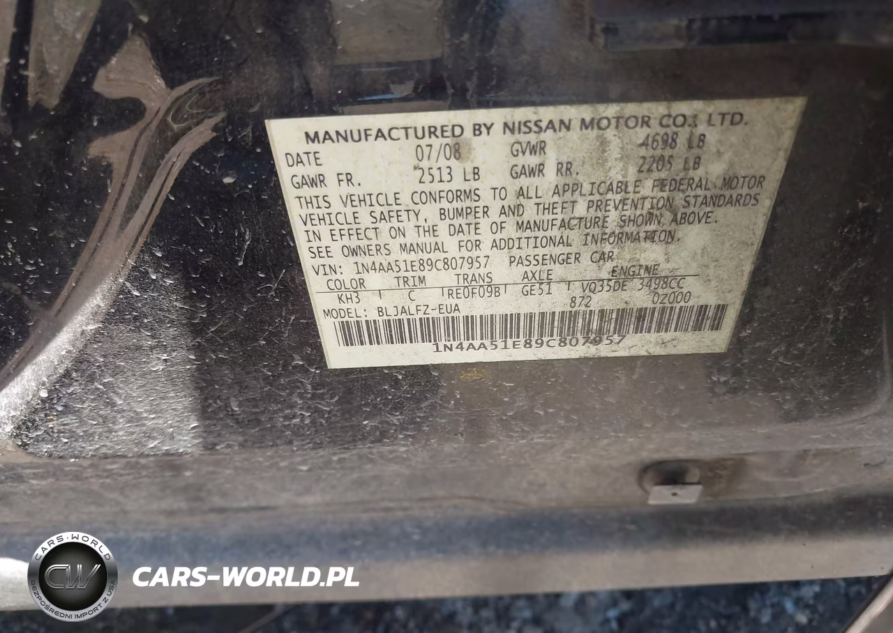 2009 Nissan Maxima 3.5 Sv VIN:1N4AA51E89C807957 - 8