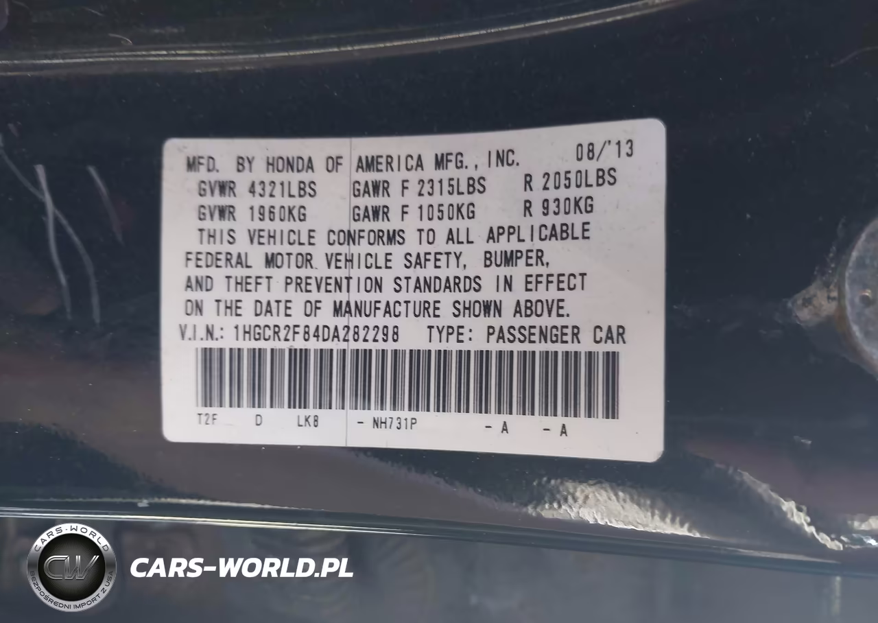 2013 Honda Accord Ex-L VIN:1HGCR2F84DA282298 - 9