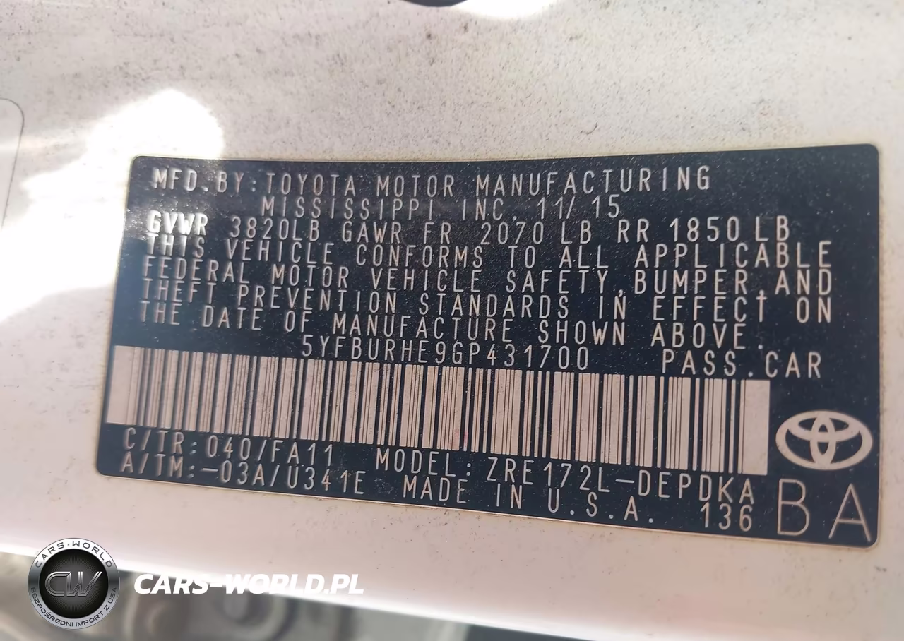 2016 Toyota Corolla L VIN:5YFBURHE9GP431700 - 9