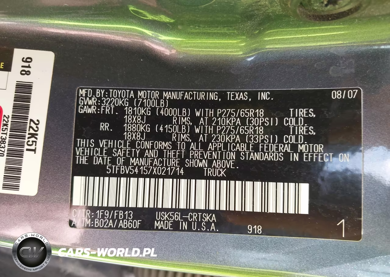 2007 Toyota Tundra Sr5 5.7L V8 VIN:5TFBV54157X021714 - 9
